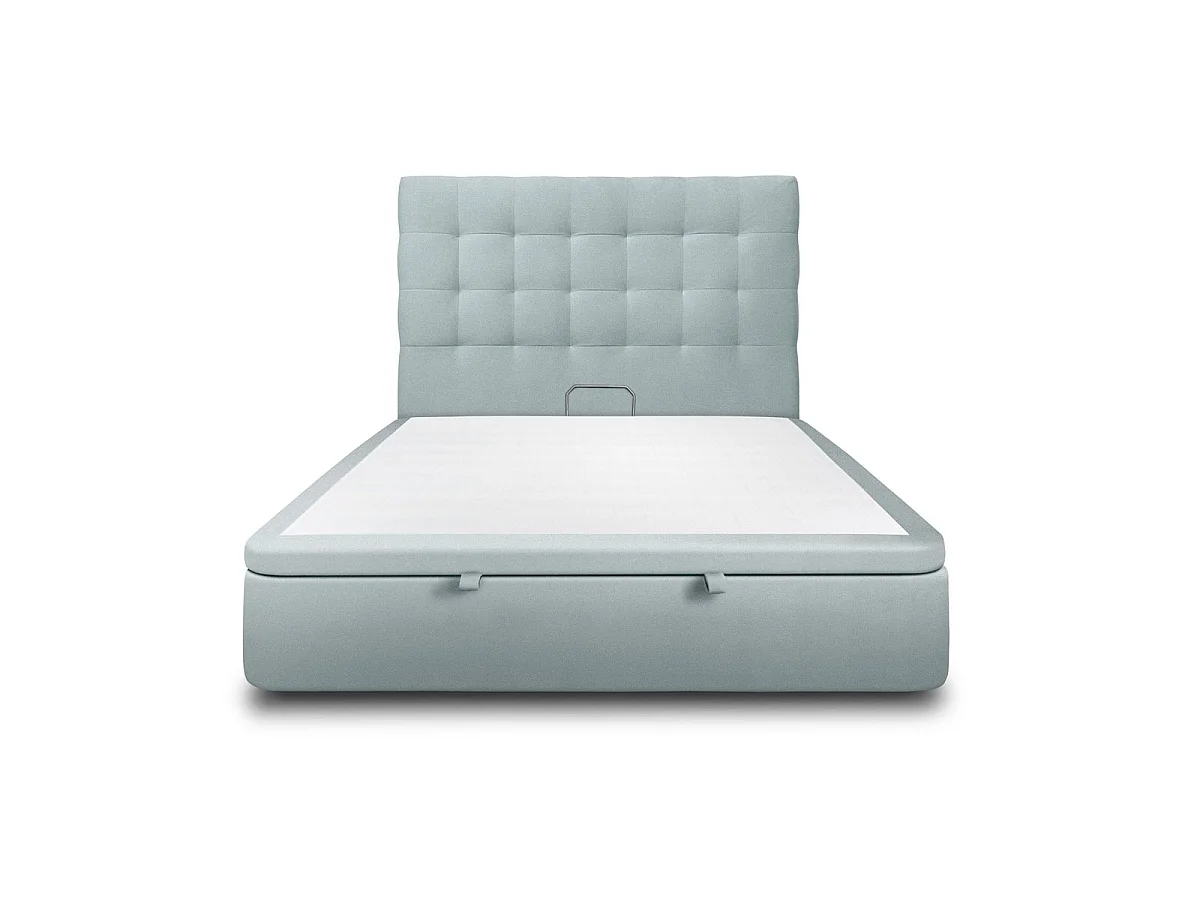 Lit coffre 160x200cm avec tête de lit capitonnée Velours Gris bleuté - Hauteur totale : 39cm