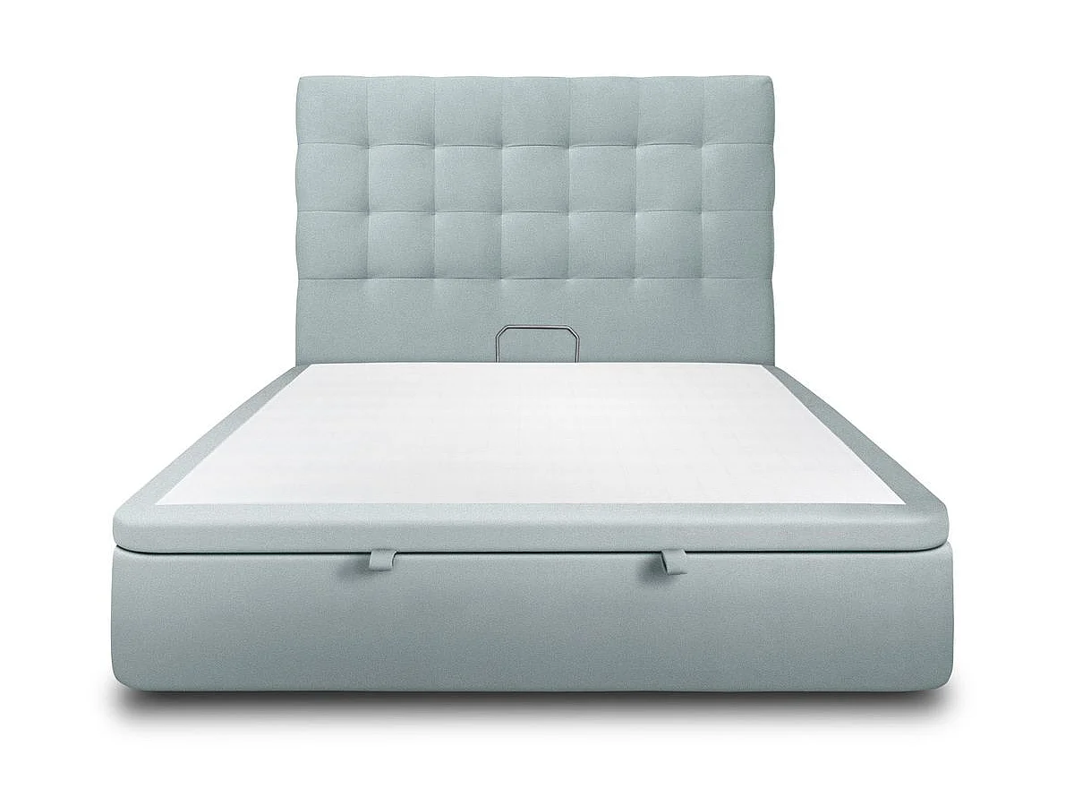 Lit coffre 160x200cm avec tête de lit capitonnée Velours Gris bleuté - Hauteur totale : 39cm