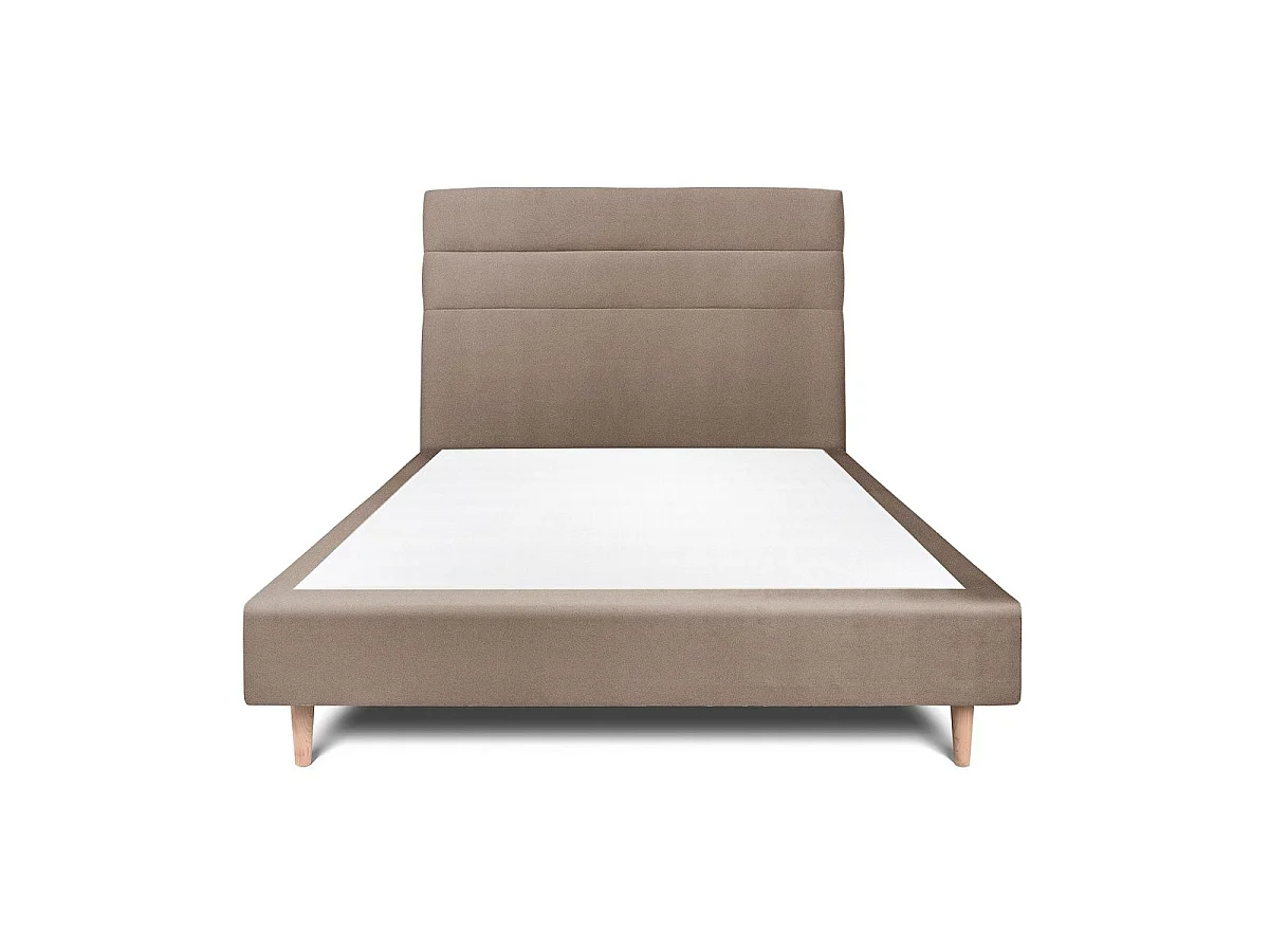 Lit 160x200cm avec tête de lit lignes velours et sommier tapissier taupe - Hauteur totale : 35cm