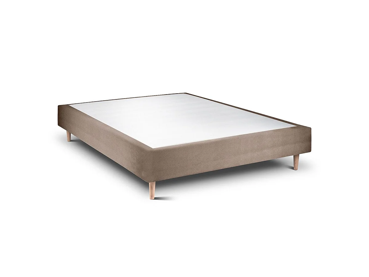 Lit 160x200cm avec tête de lit lignes velours et sommier tapissier taupe - Hauteur totale : 35cm