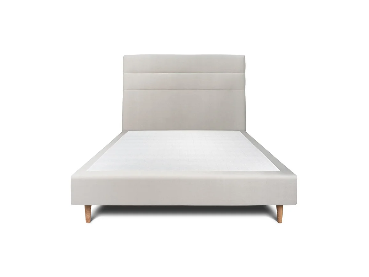 Lit 160x200cm avec tête de lit lignes velours et sommier tapissier gris clair - Hauteur totale : 35cm