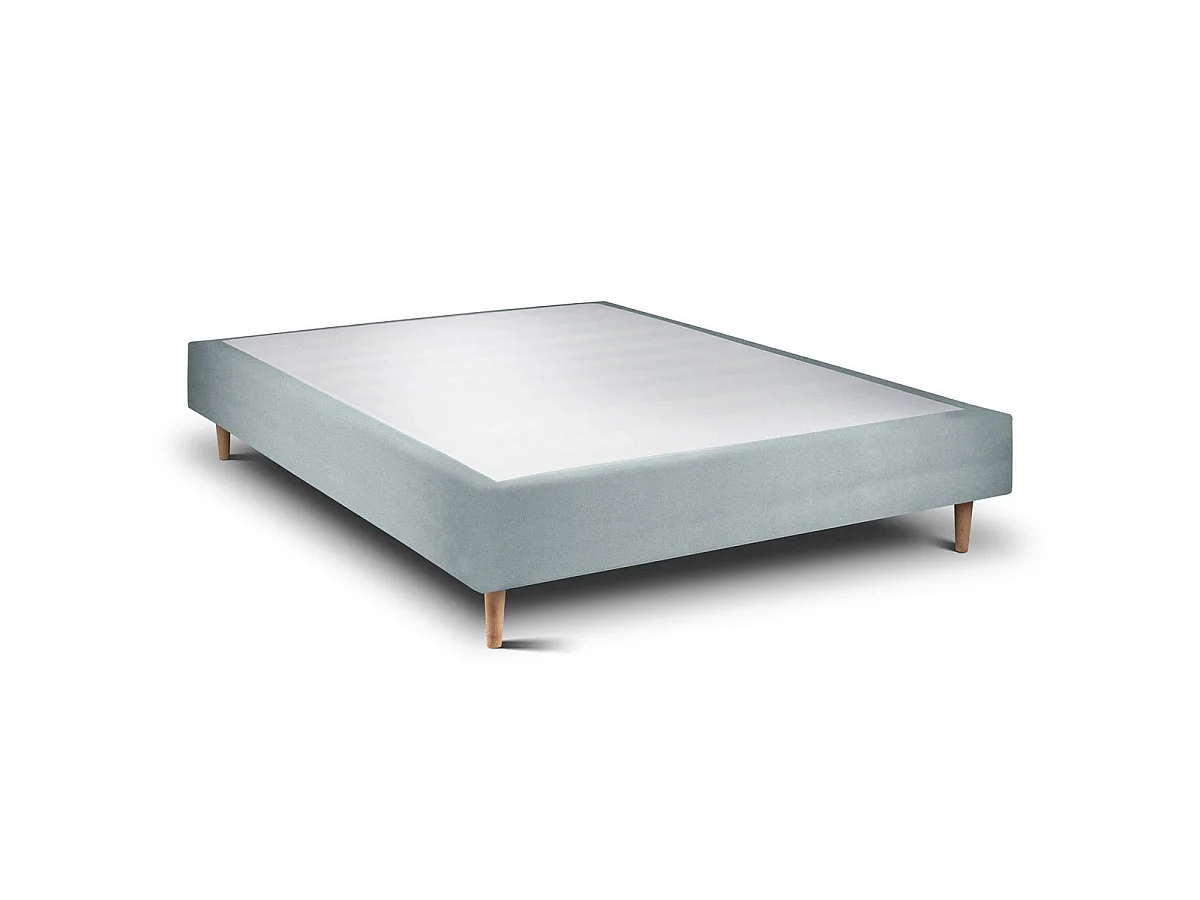 Lit 160x200cm avec tête de lit lignes velours et sommier tapissier gris bleuté - Hauteur totale : 35cm