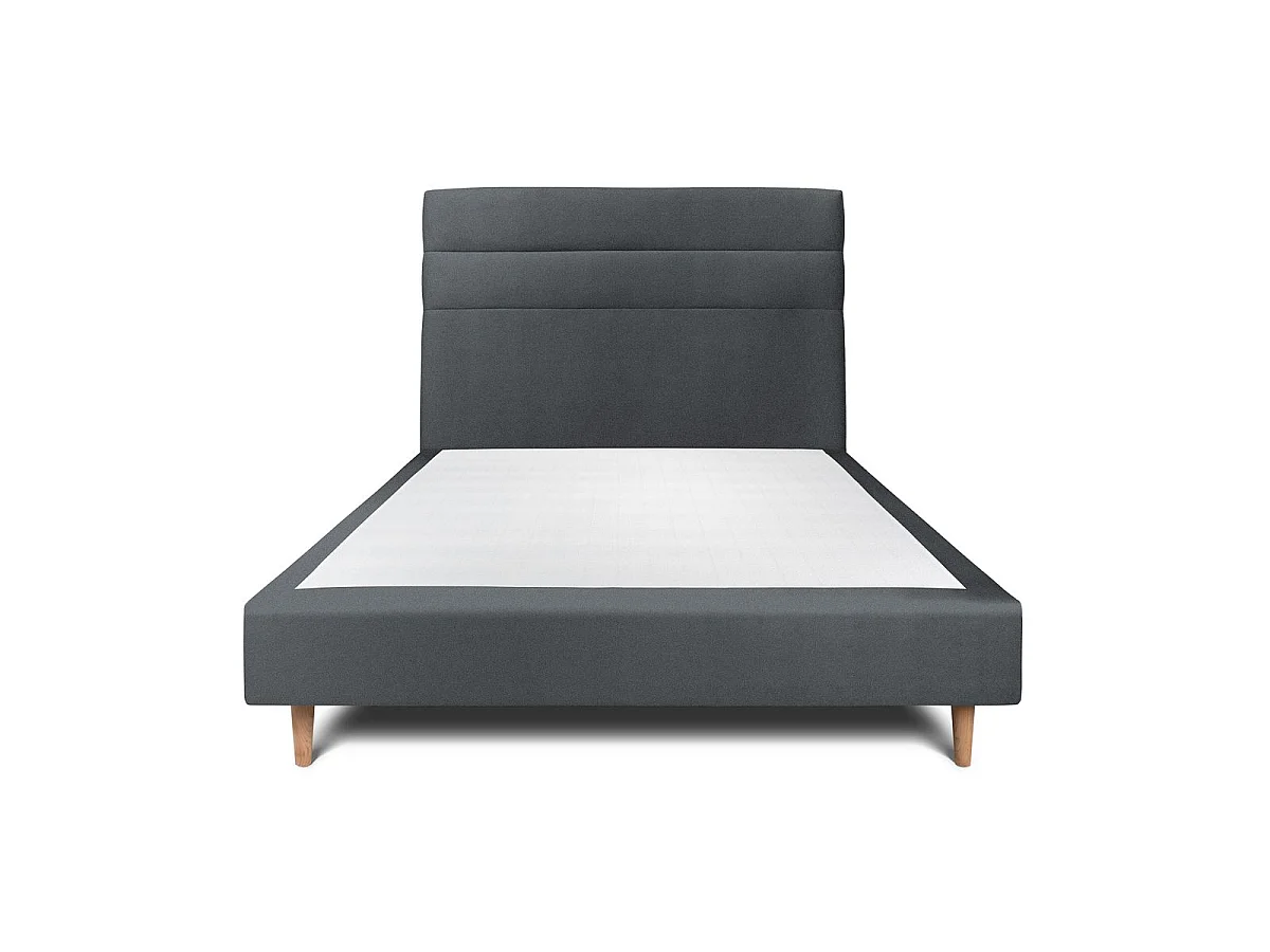 Lit 160x200cm avec tête de lit lignes velours et sommier tapissier gris anthracite - Hauteur totale : 35cm