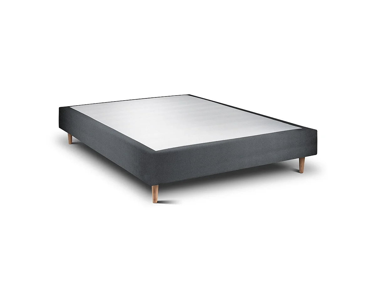 Lit 160x200cm avec tête de lit lignes velours et sommier tapissier gris anthracite - Hauteur totale : 35cm