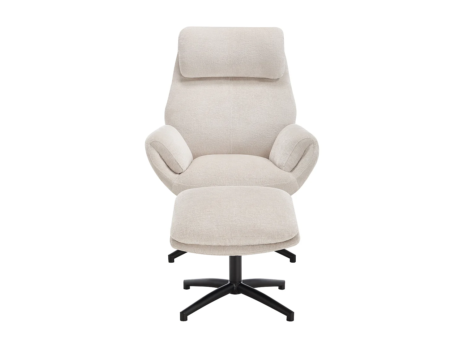 Fauteuil avec repose-pieds en tissu chenille beige PIRUNO