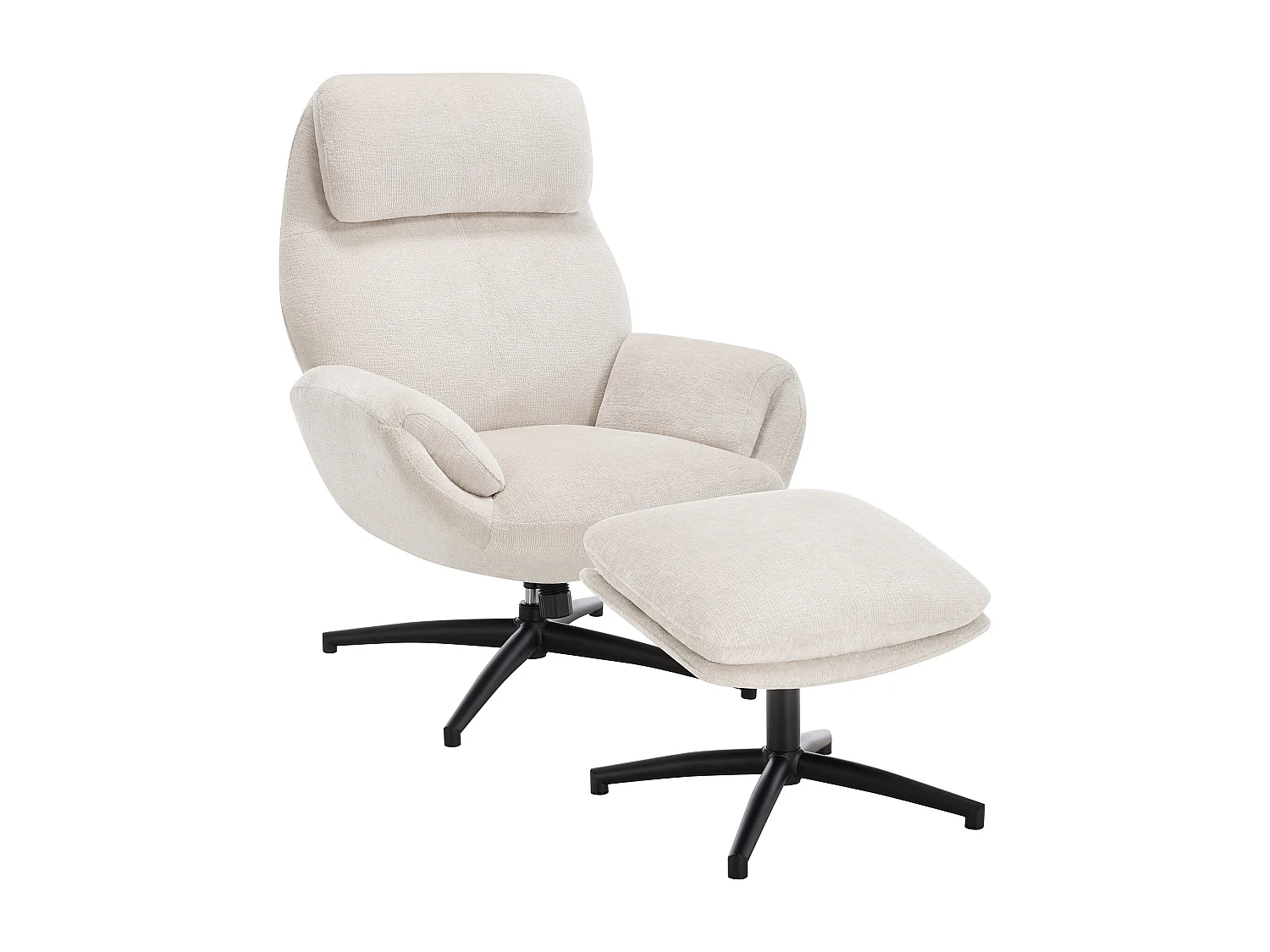 Fauteuil avec repose-pieds en tissu chenille beige PIRUNO