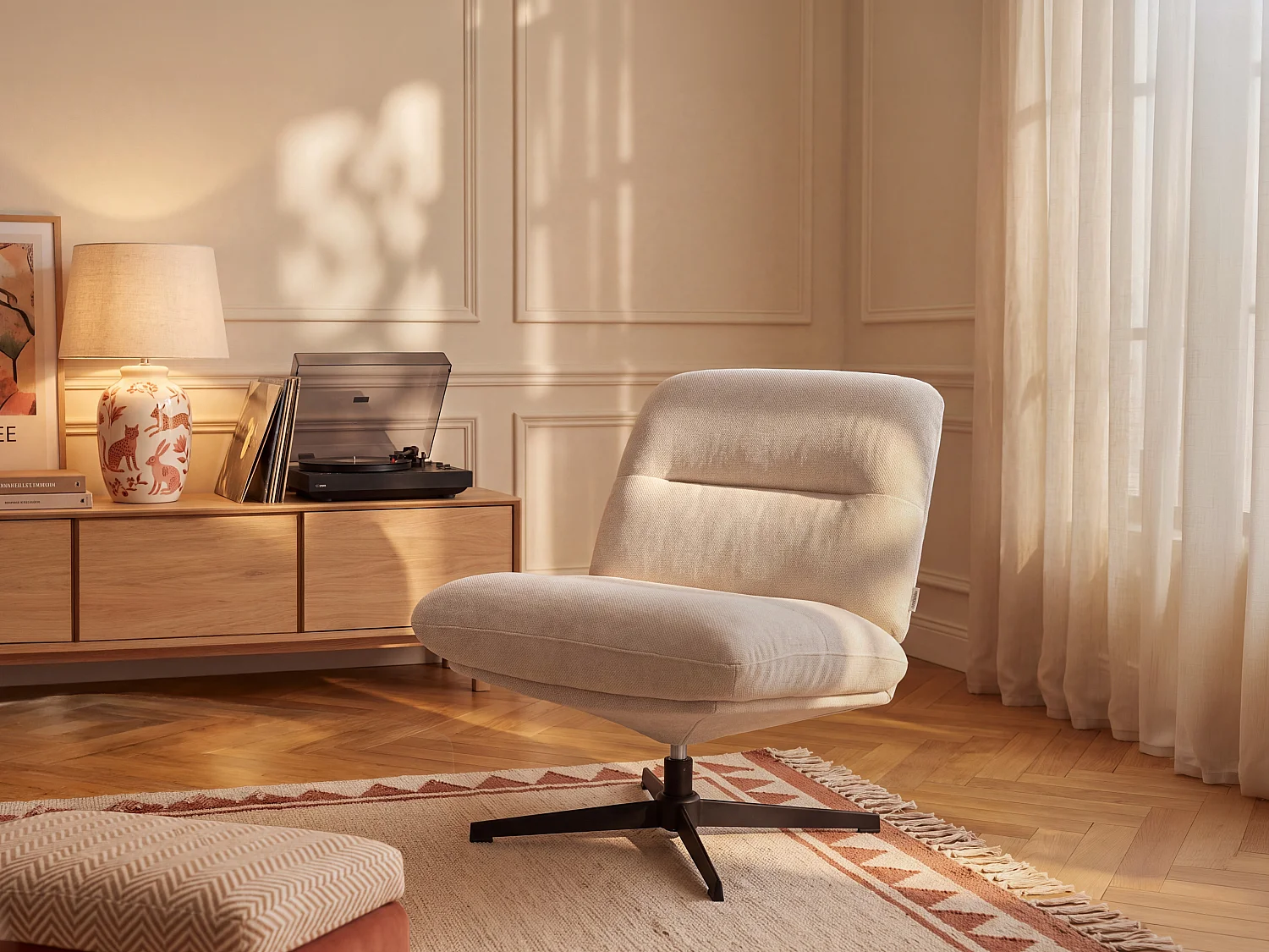 Fauteuil en tissu texturé beige NARAFI