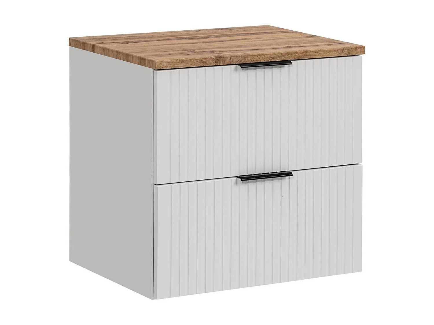 Wall Hung Vanity Unit White Bathroom Cabinet with Drawers 600mm Oak Countertop Worktop Ribbed Fluted Adel