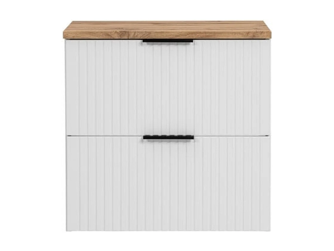 Wall Hung Vanity Unit White Bathroom Cabinet with Drawers 600mm Oak Countertop Worktop Ribbed Fluted Adel