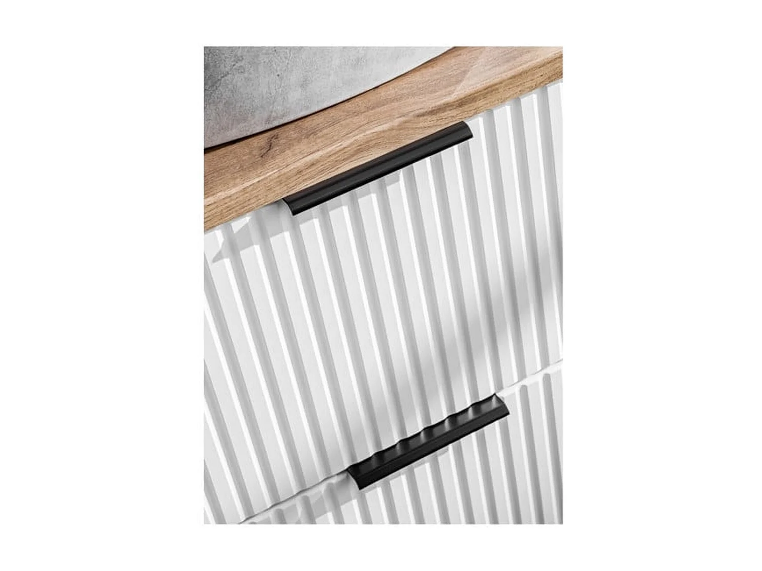 Wall Hung Vanity Unit White Bathroom Cabinet with Drawers 600mm Oak Countertop Worktop Ribbed Fluted Adel