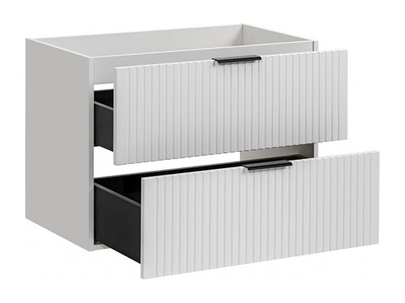 Wall Hung Vanity Unit 800mm Bathroom Cabinet with Drawer Ribbed Fluted White with Oak Effect Countertop Adel