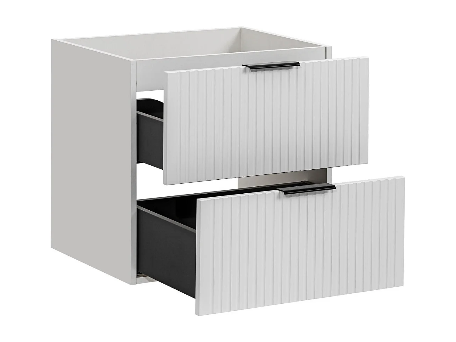 Bathroom Vanity Unit 600mm White Cabinet Modern Wall Hung Floating Drawers Ribbed Fluted Adel