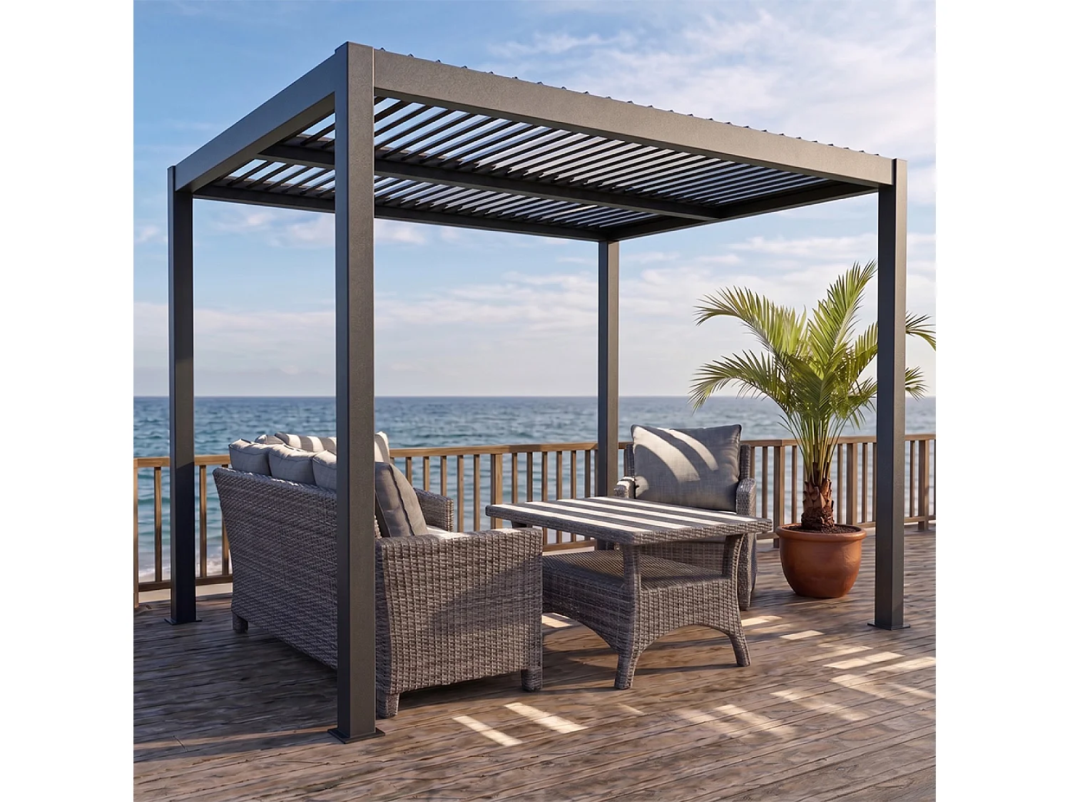 Pergola bioclimatique structure et lames orientables en aluminium 3x3m RHODES