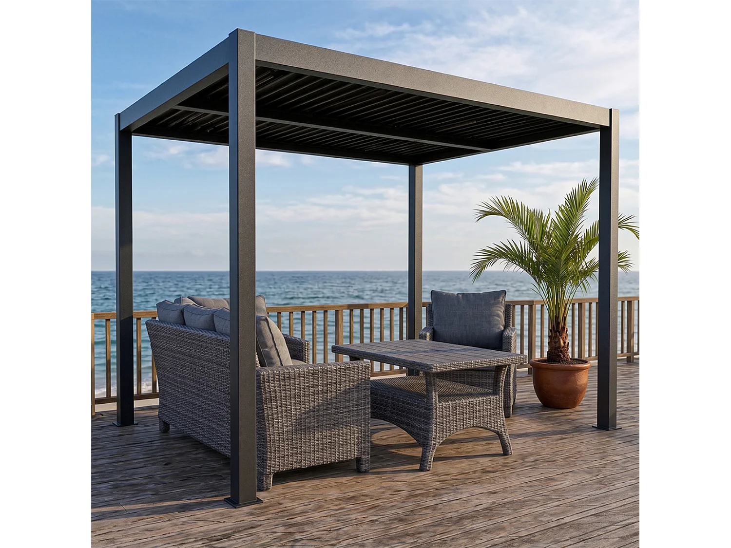 Pergola bioclimatique structure et lames orientables en aluminium 3x3m RHODES