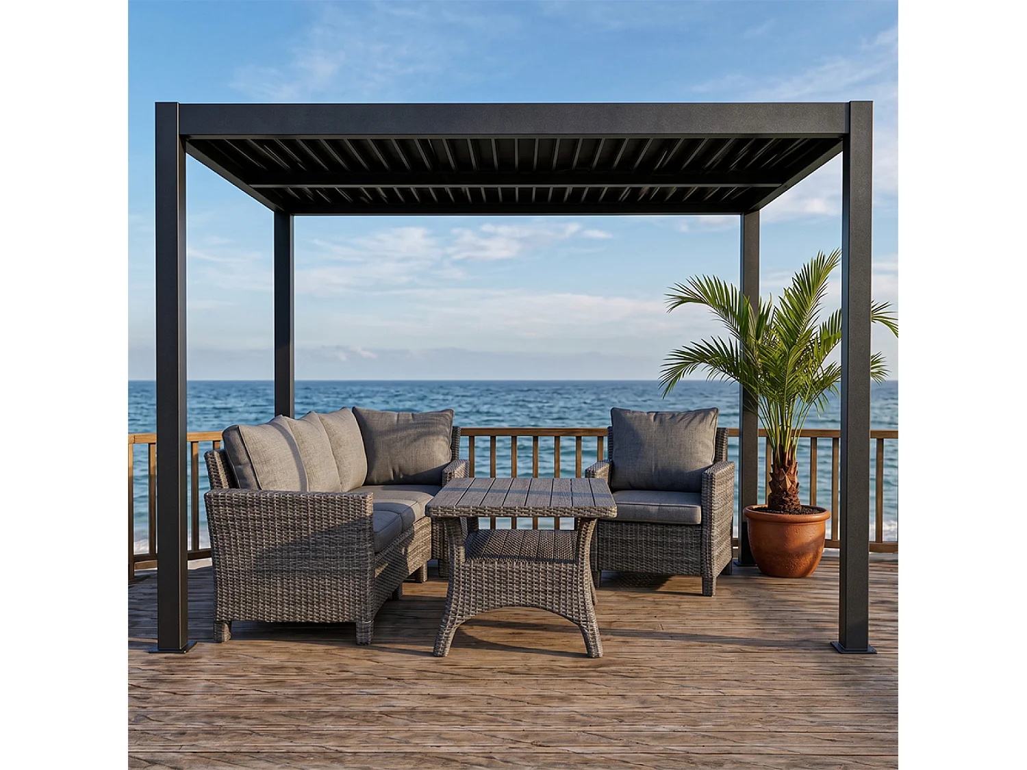 Pergola bioclimatique structure et lames orientables en aluminium 3x3m RHODES