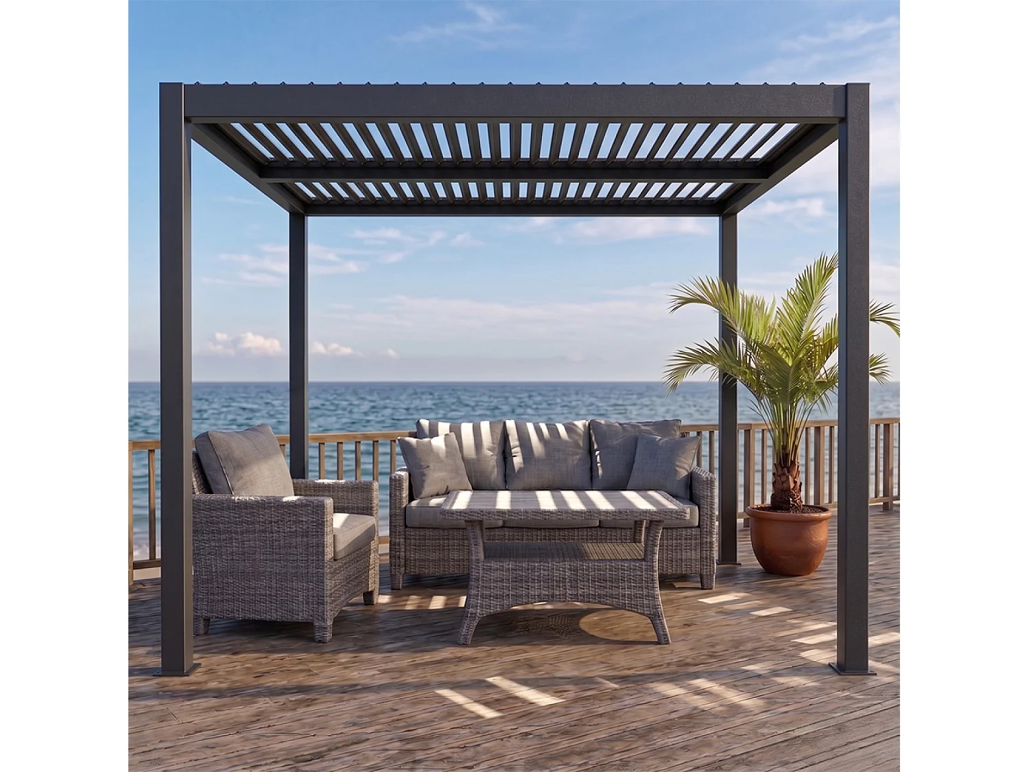 Pergola bioclimatique structure et lames orientables en aluminium 3x3m RHODES