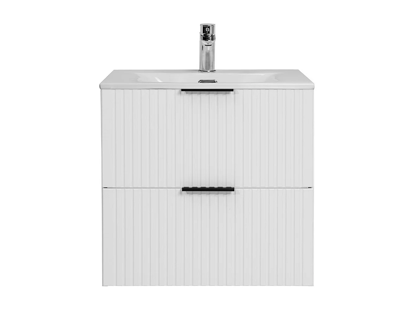 Bathroom Vanity Unit with Sink Basin 600mm Ribbed Fluted White Modern Wall Hung Cabinet with Drawers Adel
