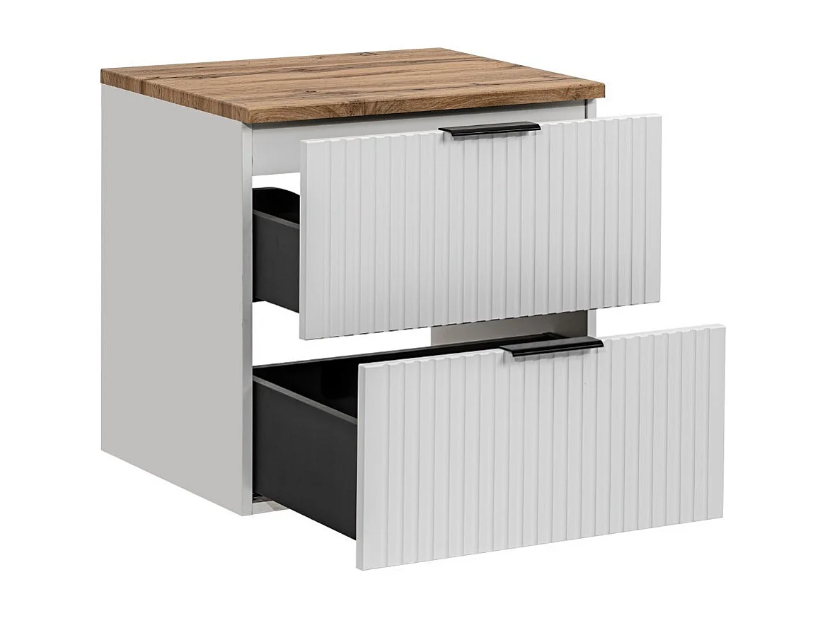 Bathroom Vanity Sink Unit 600mm Countertop Wall Cabinet Ribbed Fluted White Drawers Oak Effect Worktop Adel