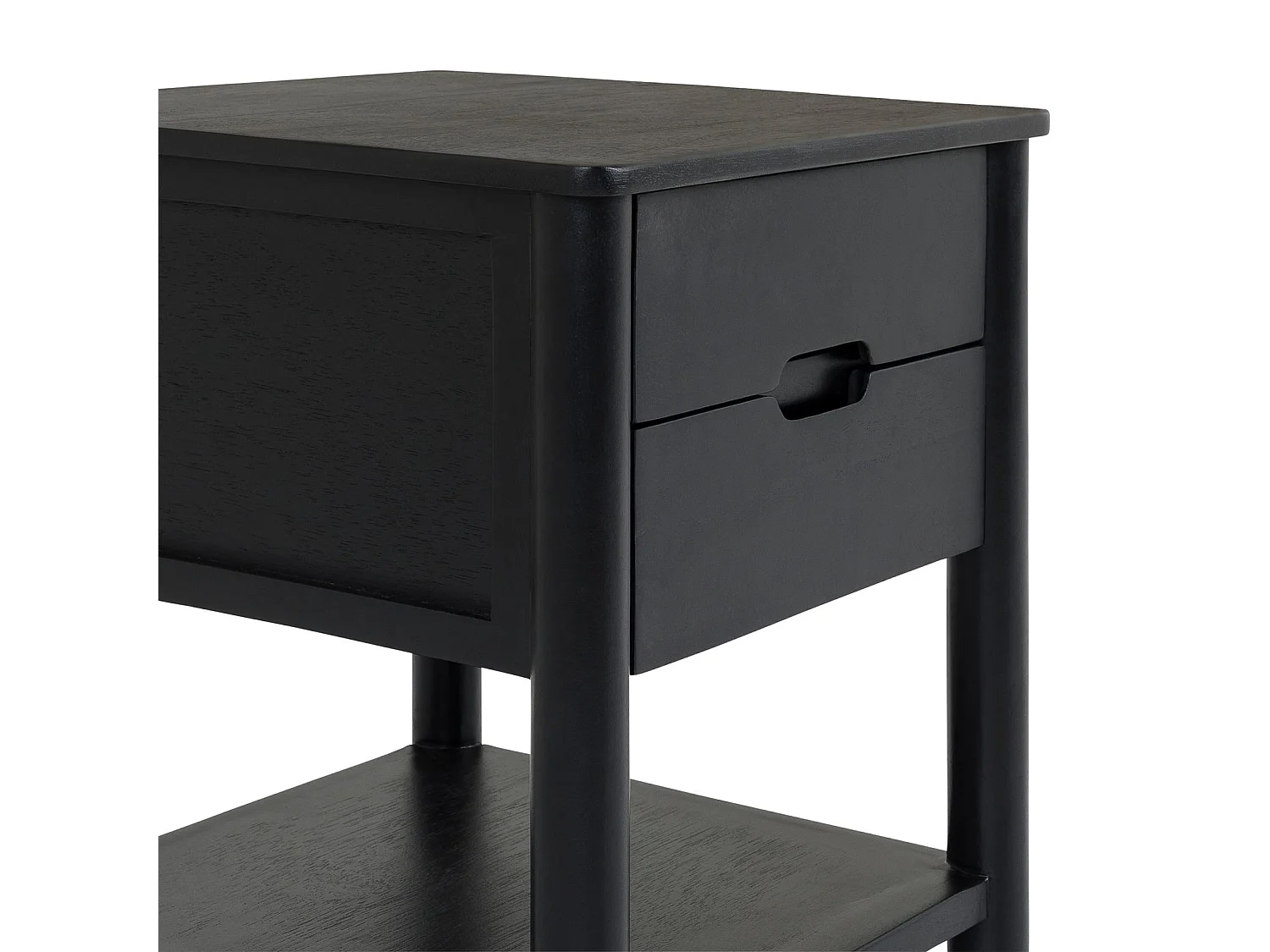 Table de Chevet FADRI, 2 Tiroirs et 1 Étagère en Bois Massif Noir, Design Élégant, Table de Nuit avec Niche Ouverte pour Rangement