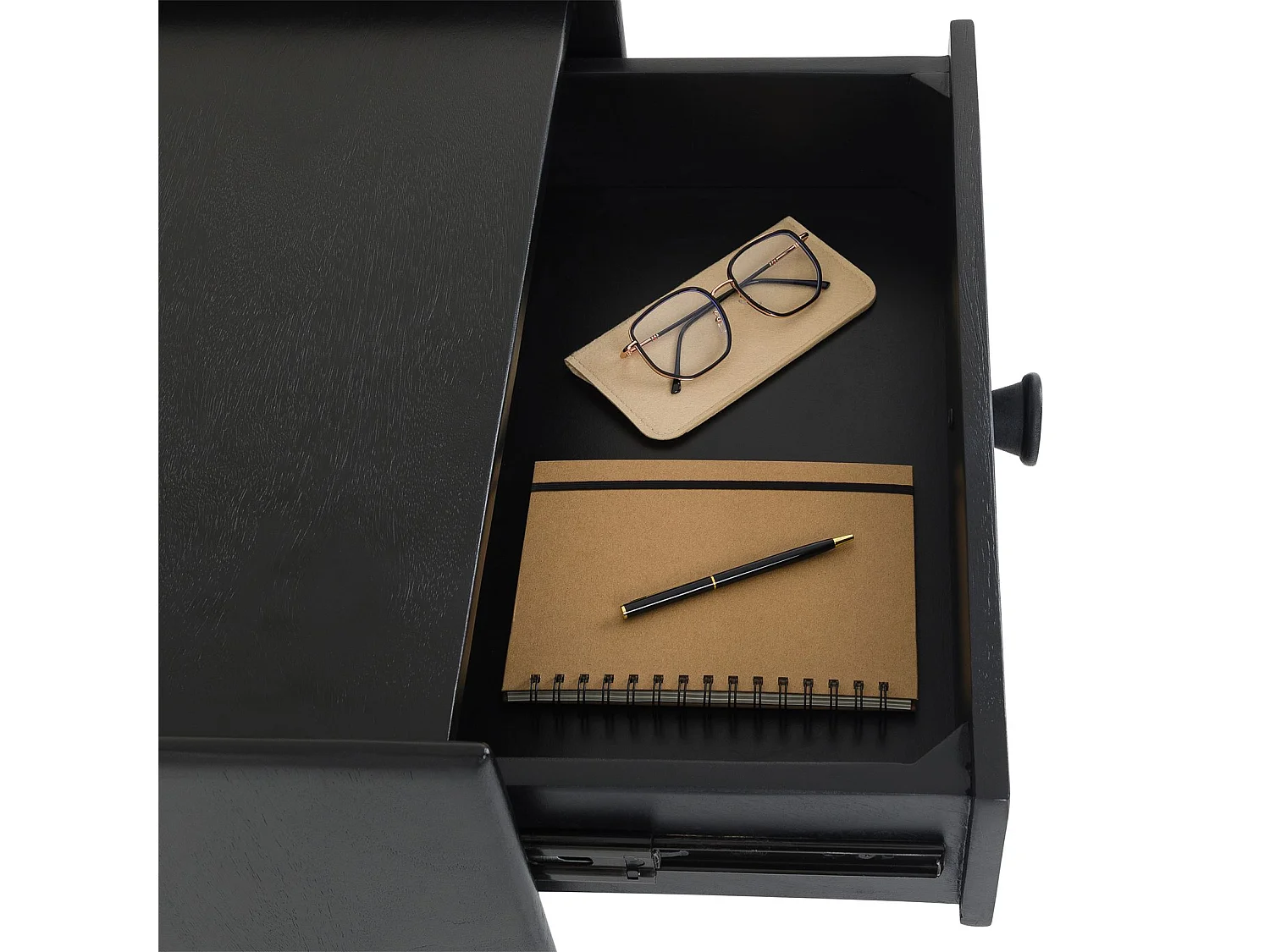 Table de Chevet TURU, 1 Tiroir en Bois Massif Noir, Design Élégant, Petite Table de Nuit en Hauteur pour Rangement Pratique