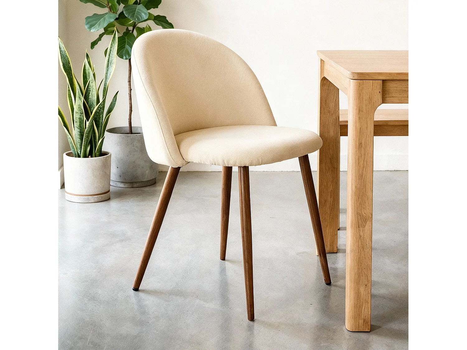 Lot de 2 Chaises de Salle à Manger NAVIA en Velours Blanc Crème au Design Rétro-Chic, Assise Rembourrée, Pieds en Métal