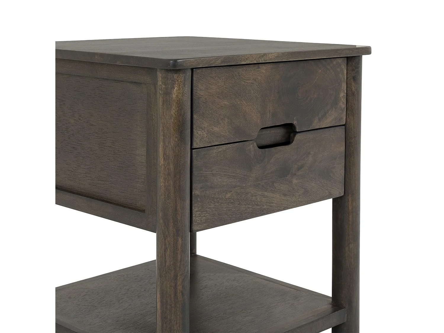 Table de Chevet FADRI, 2 Tiroirs et 1 Étagère en Bois Massif Brun, Design Élégant, Table de Nuit avec Niche Ouverte pour Rangement