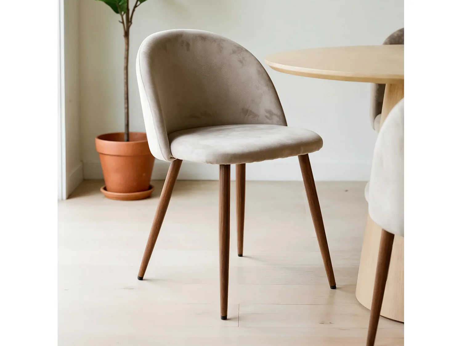 Lot de 2 Chaises de Salle à Manger NAVIA en Velours Beige au Design Rétro-Chic, Assise Rembourrée, Pieds en Métal