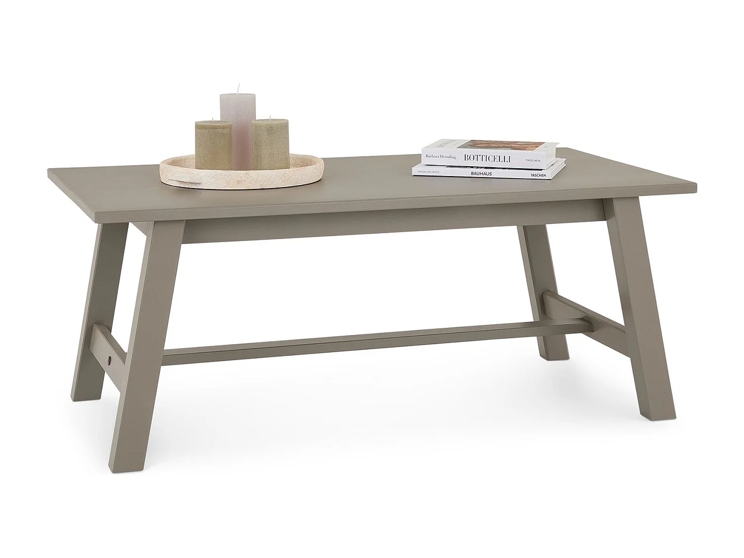 Table basse LUZERNA rectangulaire pour salon en bois massif gris, 110 x 45 cm, design moderne minimaliste, pieds en bois