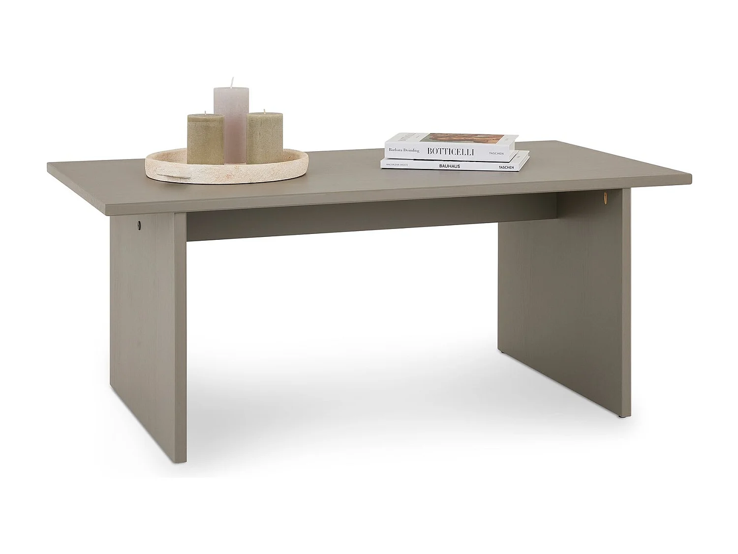 Table basse SALTO rectangulaire pour salon en bois massif gris, 110x45 cm, élégante et minimaliste, pieds en bois