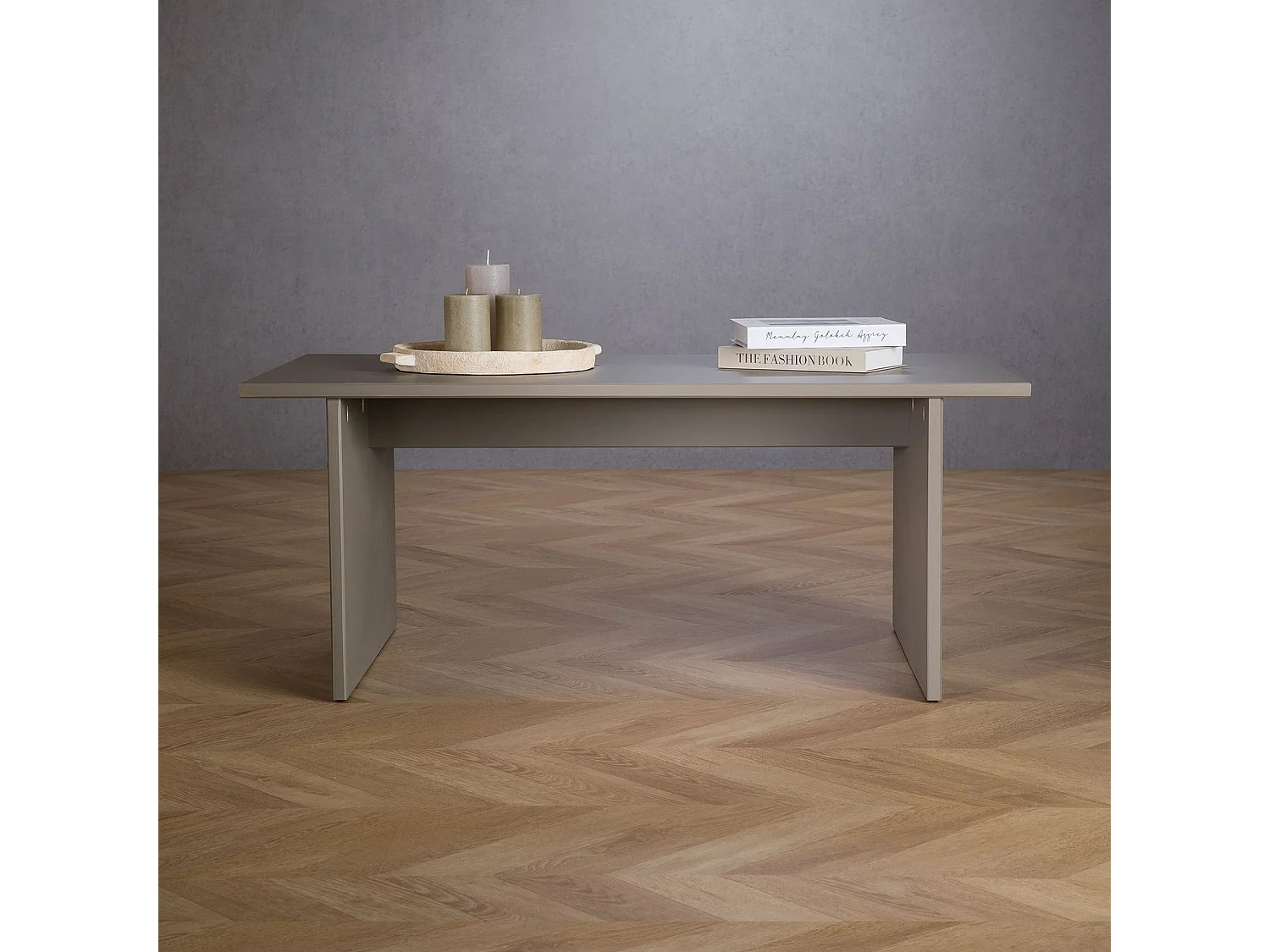 Table basse SALTO rectangulaire pour salon en bois massif gris, 110x45 cm, élégante et minimaliste, pieds en bois