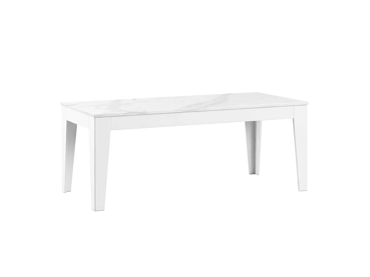 Table de repas 190cm laqué blanche plateau marbré pieds biseautés design  - CARAT