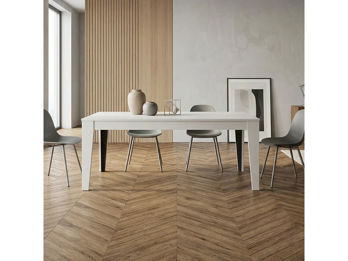 Table de repas 190cm laqué blanche pieds biseautés design  - CARAT