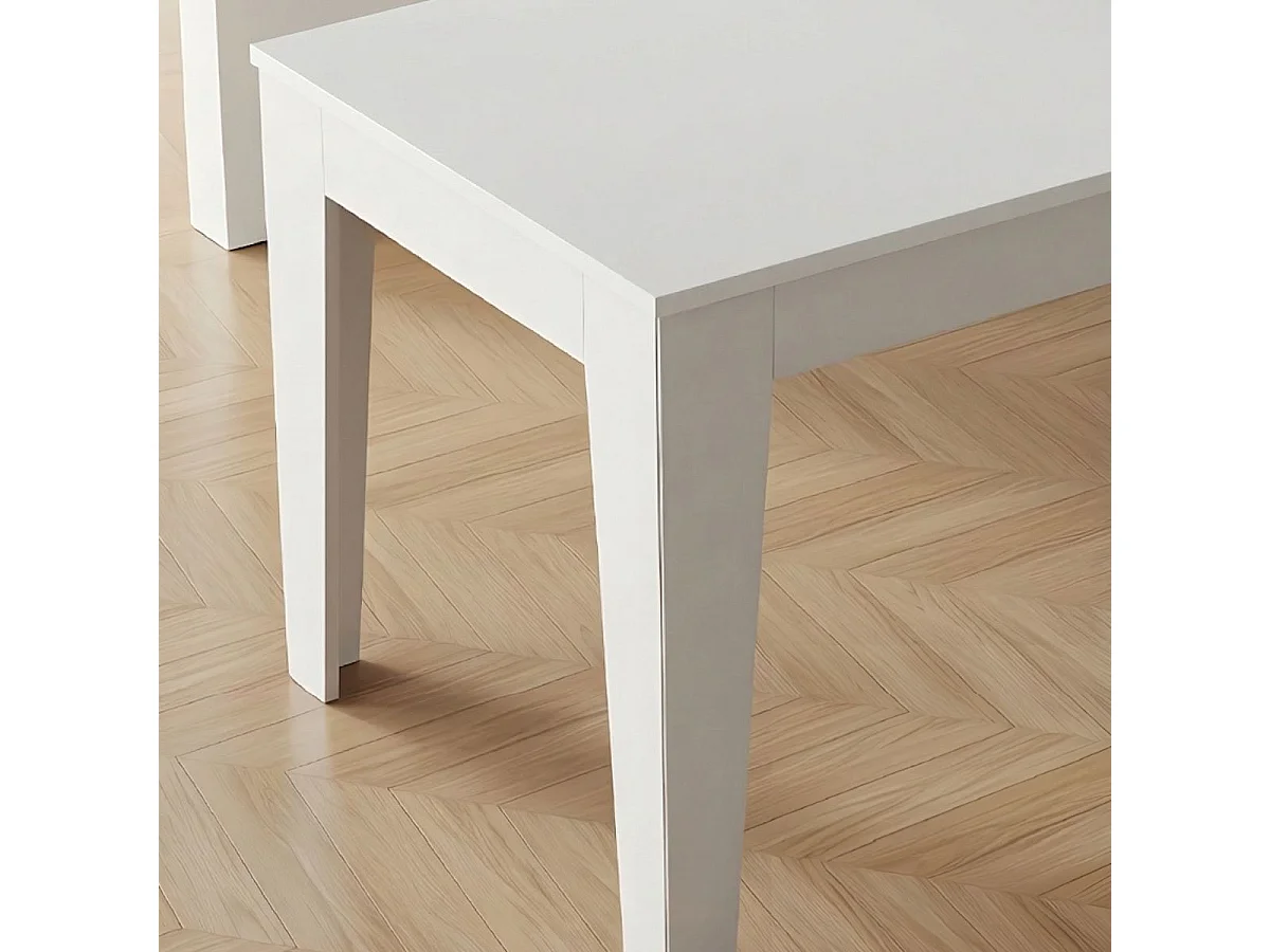 Table de repas 190cm laqué blanche pieds biseautés design  - CARAT