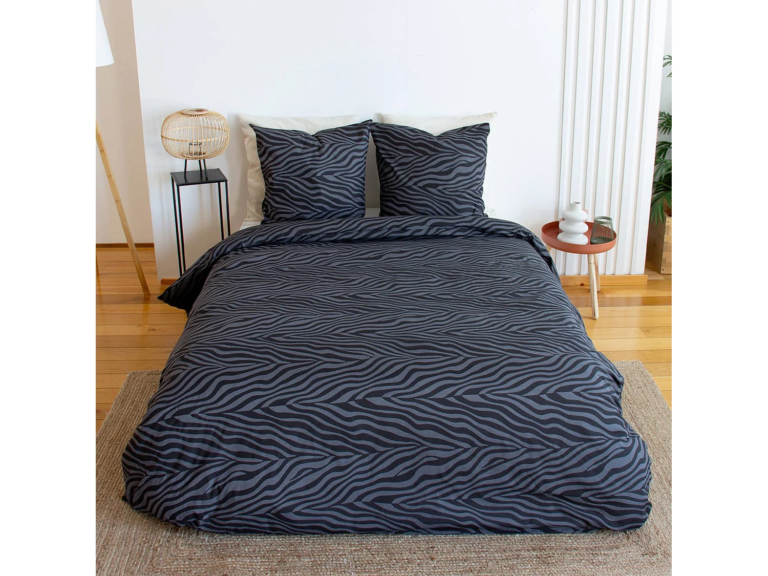 Ropa de cama de poliéster reversible estampado cebra, 2 plazas