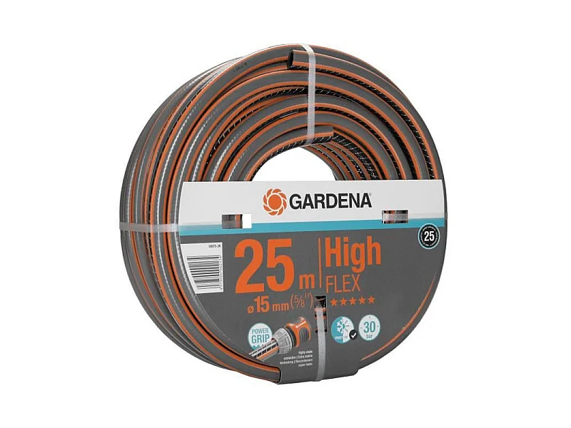 Tuyau d'arrosage GARDENA HighFlex 25 m Ø15 mm (5/8) anti-nœud Power Grip orange/vert mat