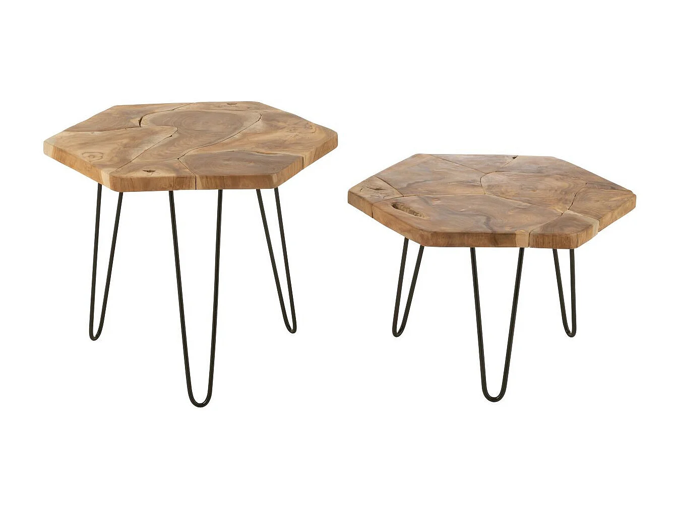 Lot de 2 Tables d'Appoint en Teck "Hexa" 58cm Naturel