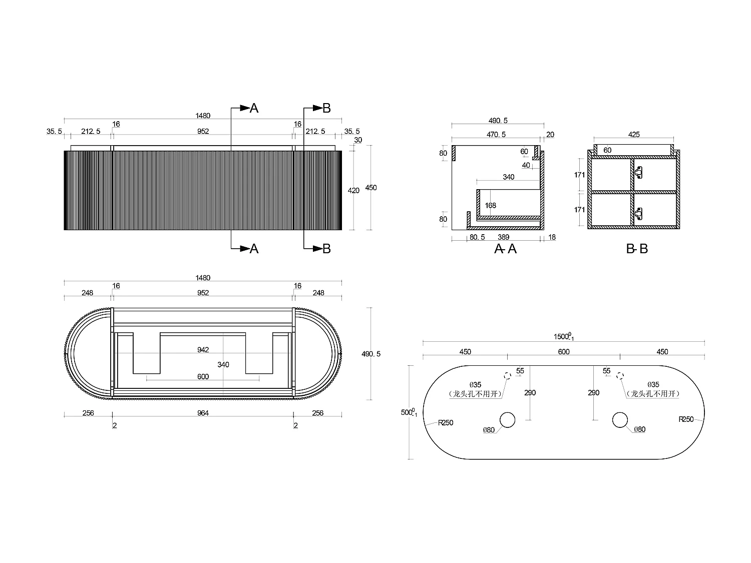 Meuble de salle de bain suspendu strié en bois de frêne avec double vasque à poser en solid surface et colonne – Naturel clair - 150 cm - LILIKO