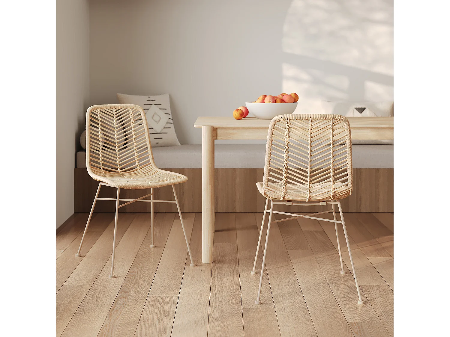 Lot de 2 chaises en rotin naturel et pieds beiges - Tamara