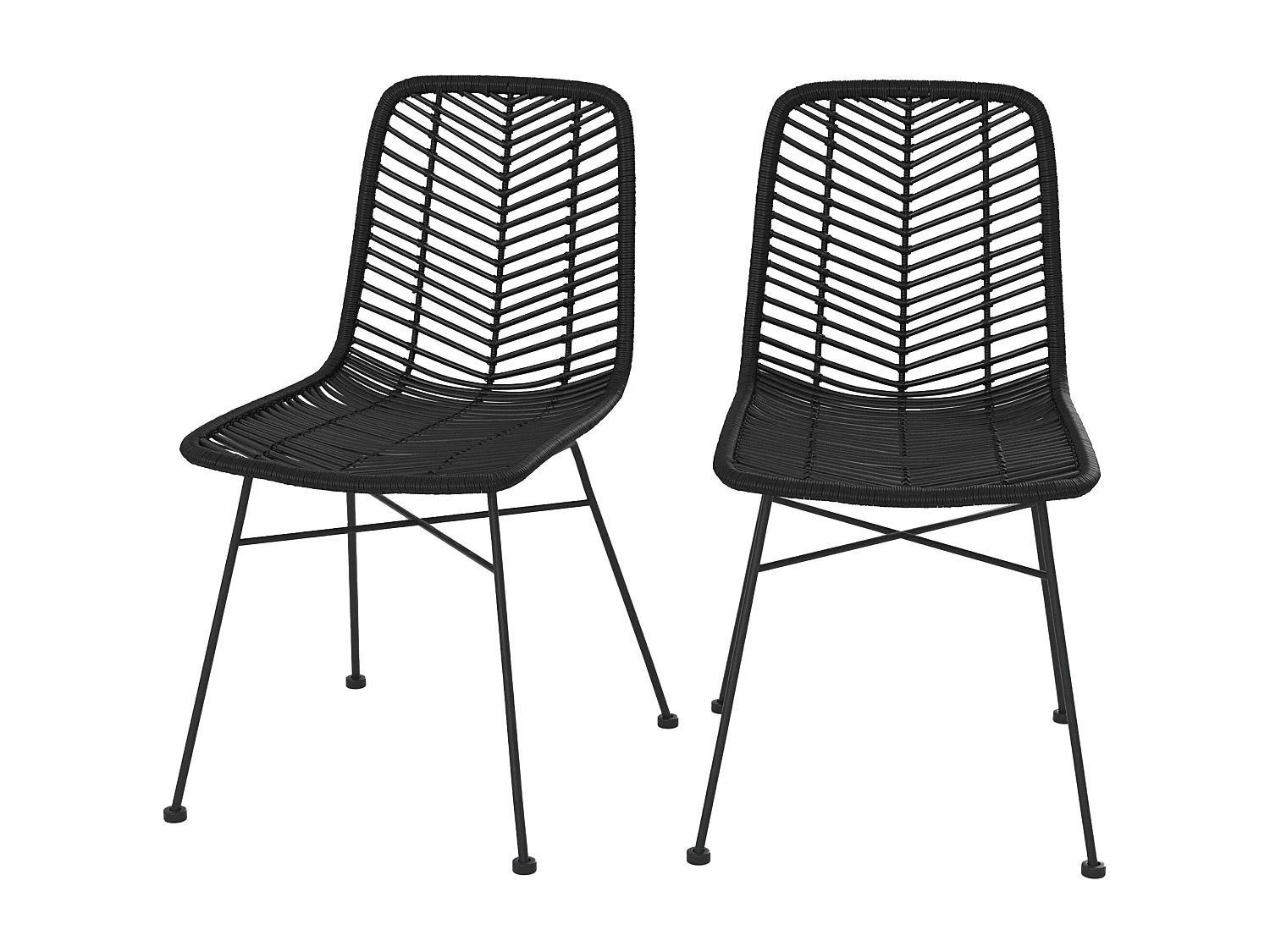 Set de 2 sillas en ratán con patas de metal negro - Tamara