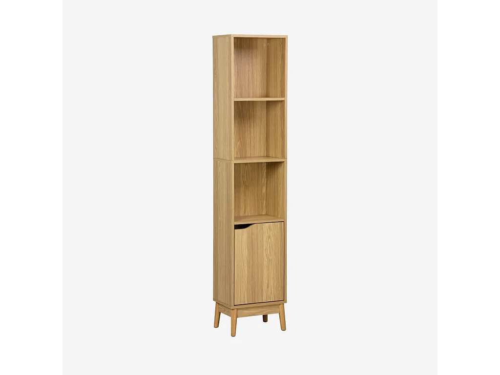 Colonne de rangement salle de bain vintage décor bois frêne 3 niches - Nepal