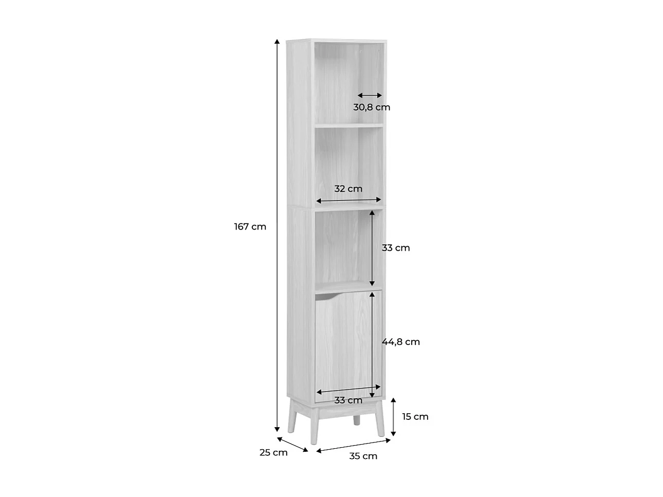 Colonne de rangement salle de bain vintage décor bois frêne 3 niches - Nepal