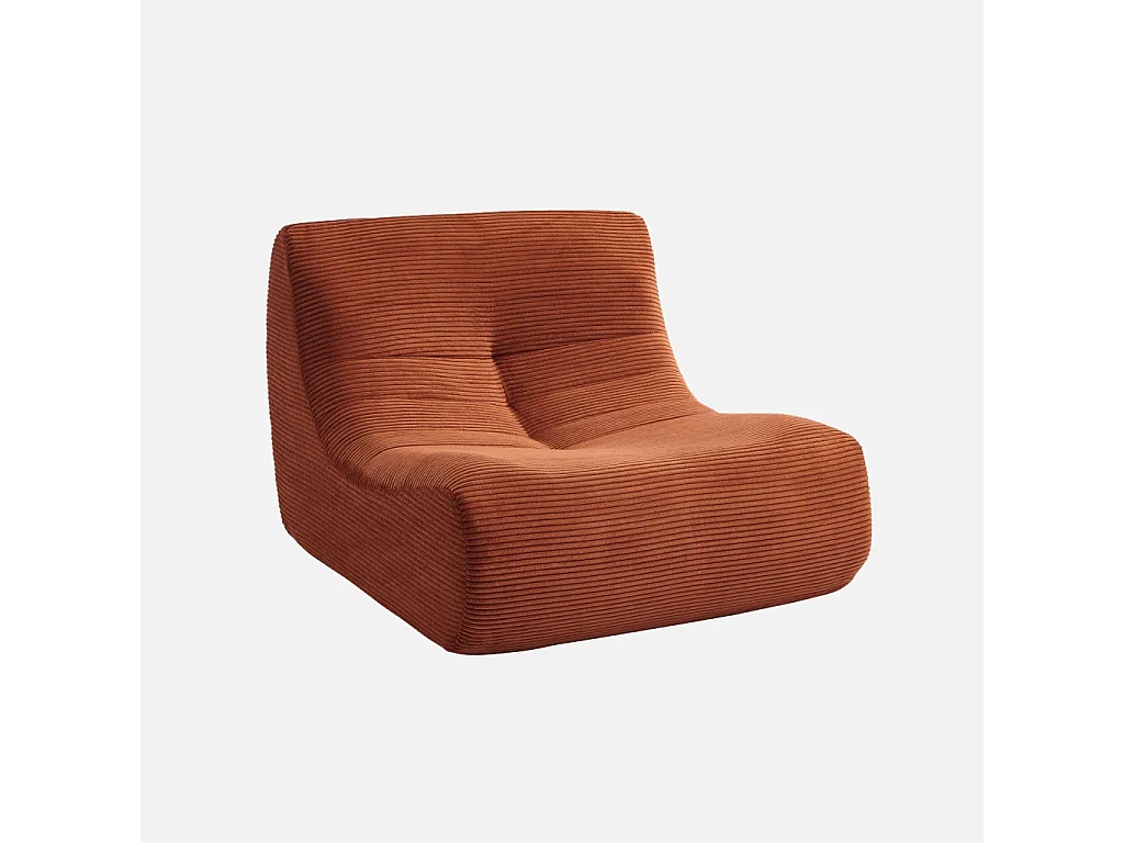 Sillón de terciopelo de pana fina con reposapiés terracota