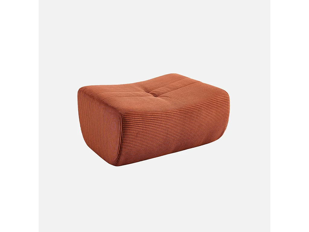 Sillón de terciopelo de pana fina con reposapiés terracota