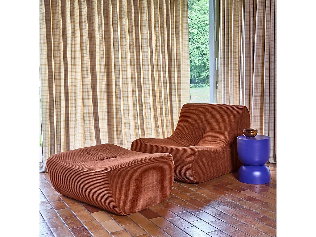 Chauffeuse velours côtelé 1 place avec repose pieds terracotta - Sokol