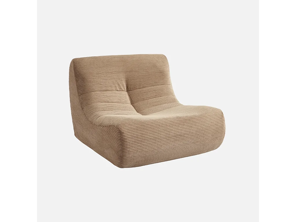 Sillón de terciopelo de pana fina con reposapiés beige oscuro