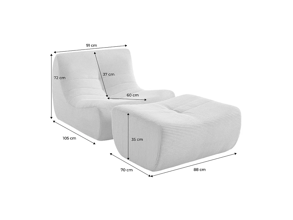 Sillón de terciopelo de pana fina con reposapiés beige oscuro