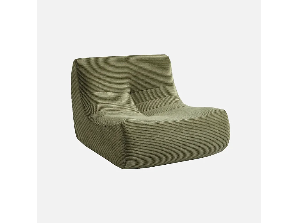 Sillón de terciopelo de pana fina con reposapiés verde kaki