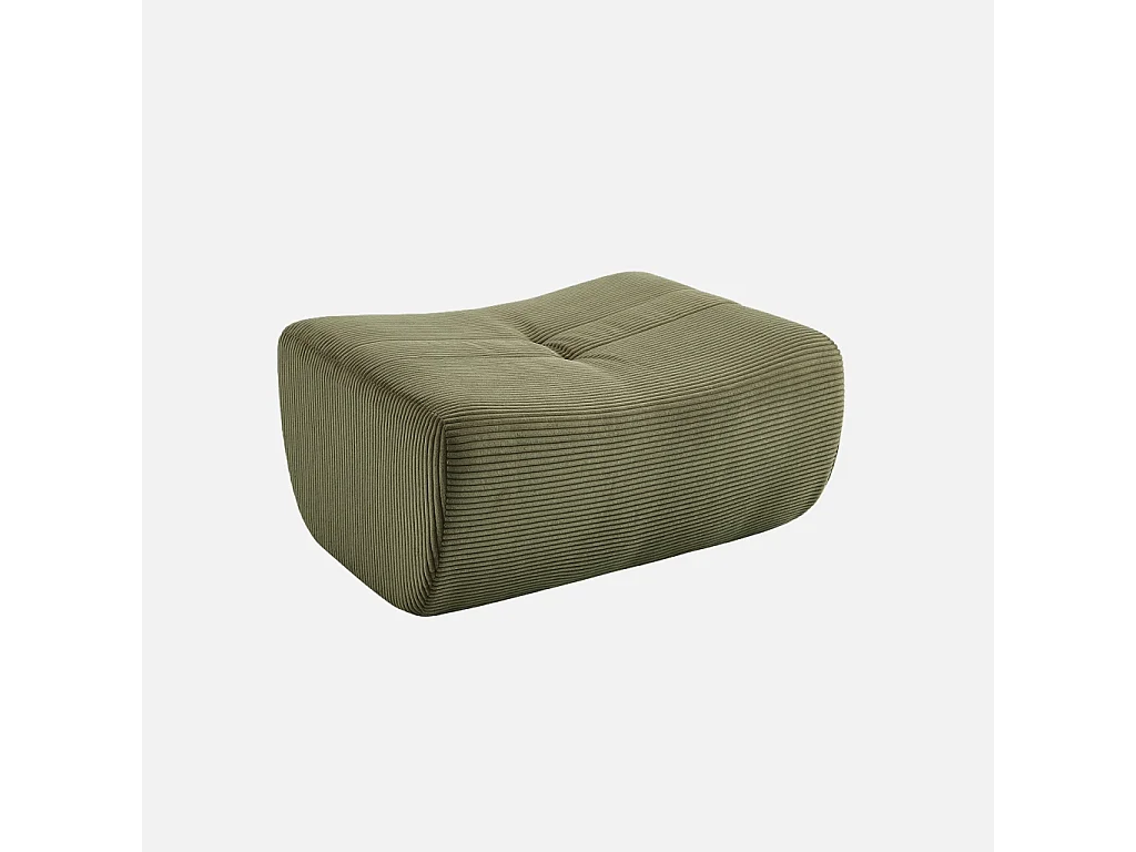 Sillón de terciopelo de pana fina con reposapiés verde kaki