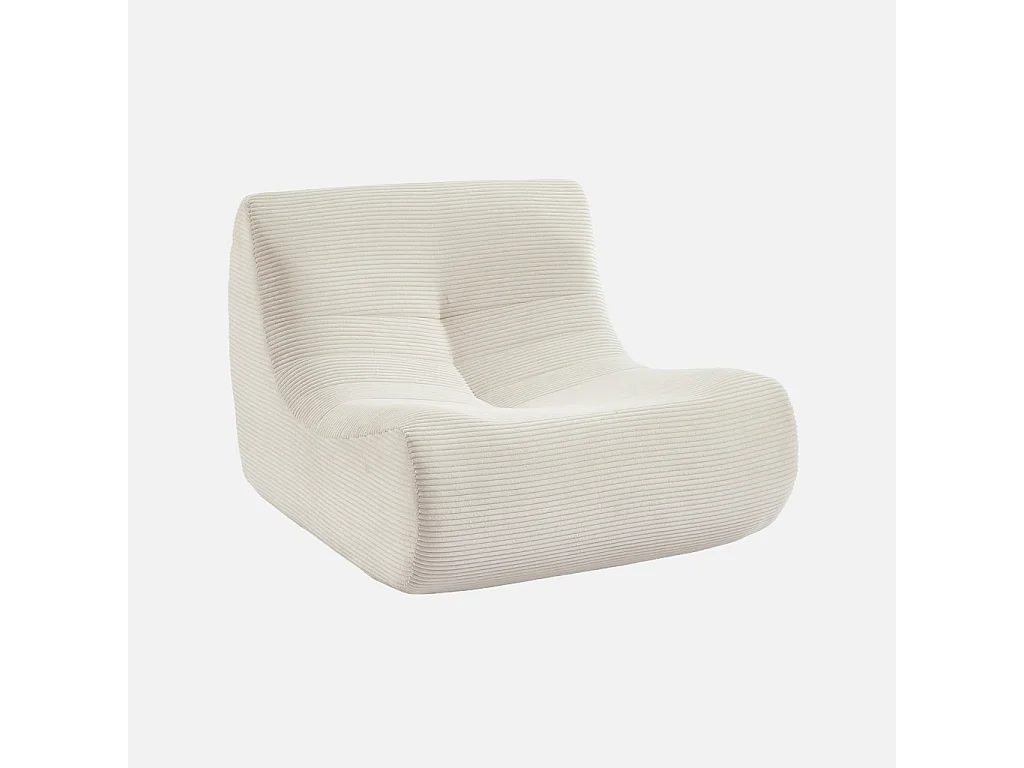 Sillón de terciopelo de pana fina con reposapiés crema