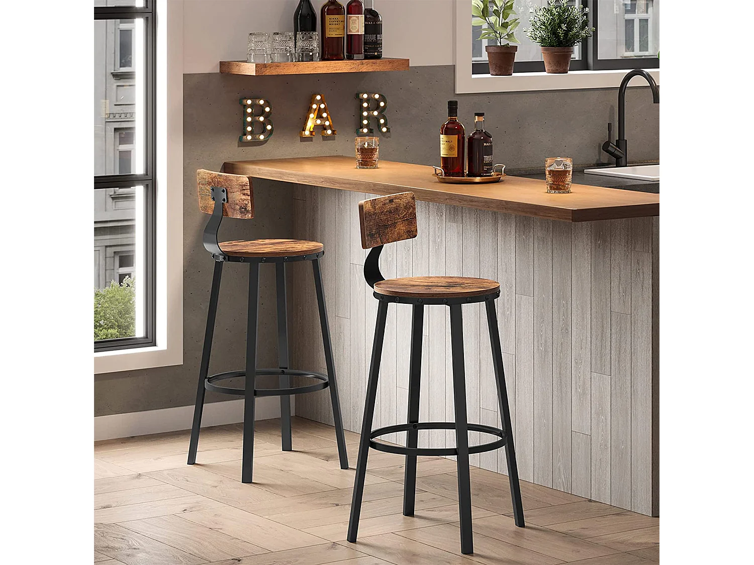 Tabouret de bar 49,5x49,5x63 cm noir brun rustique